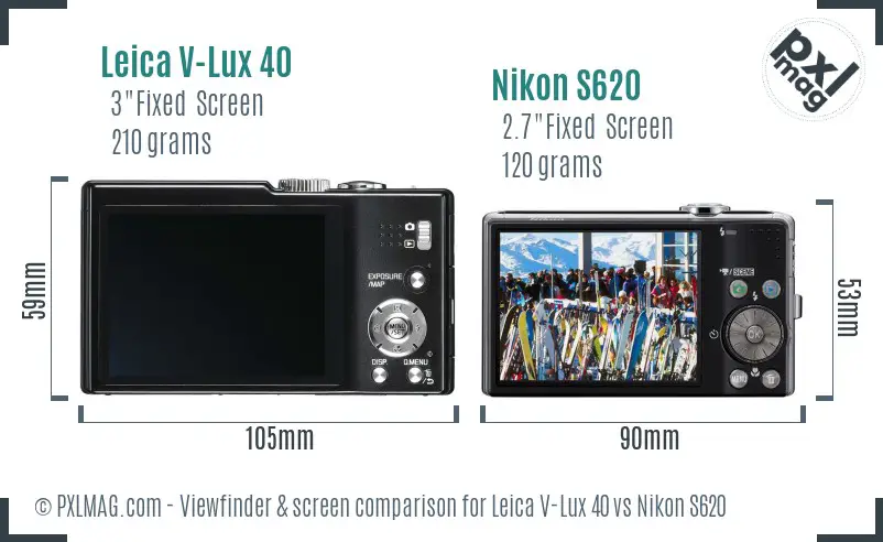 Leica V-Lux 40 vs Nikon S620 Screen and Viewfinder comparison