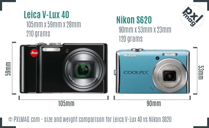 Leica V-Lux 40 vs Nikon S620 size comparison