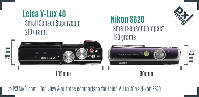 Leica V-Lux 40 vs Nikon S620 top view buttons comparison