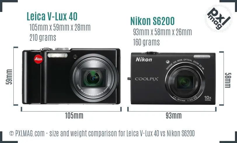 Leica V-Lux 40 vs Nikon S6200 size comparison Leica V-Lux 40 vs Nikon S6200 size comparison