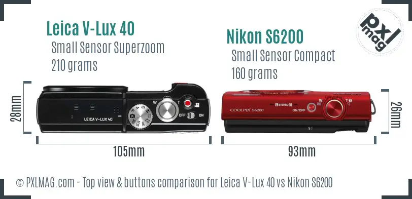 Leica V-Lux 40 vs Nikon S6200 top view buttons comparison Leica V-Lux 40 vs Nikon S6200 top view buttons comparison