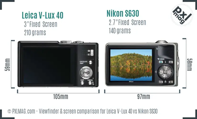 Leica V-Lux 40 vs Nikon S630 Screen and Viewfinder comparison