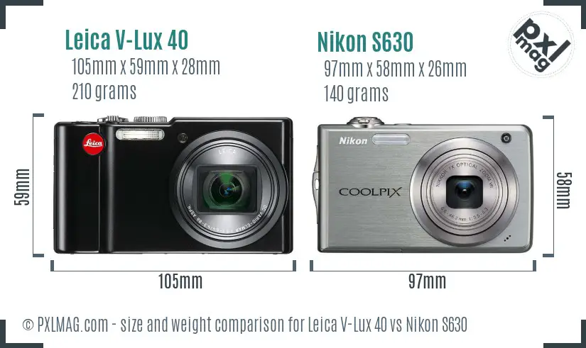 Leica V-Lux 40 vs Nikon S630 size comparison