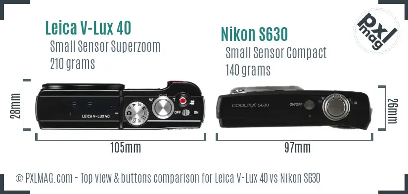 Leica V-Lux 40 vs Nikon S630 top view buttons comparison