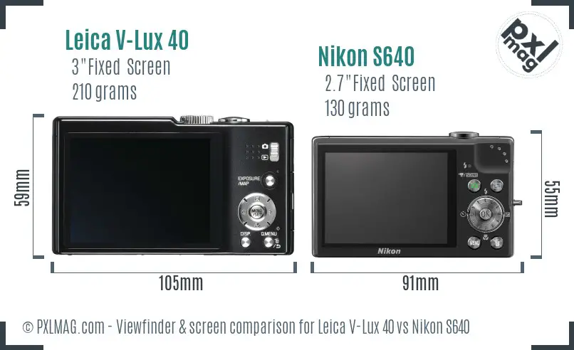 Leica V-Lux 40 vs Nikon S640 Screen and Viewfinder comparison Leica V-Lux 40 vs Nikon S640 Screen and Viewfinder comparison