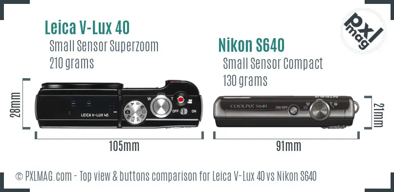 Leica V-Lux 40 vs Nikon S640 top view buttons comparison Leica V-Lux 40 vs Nikon S640 top view buttons comparison