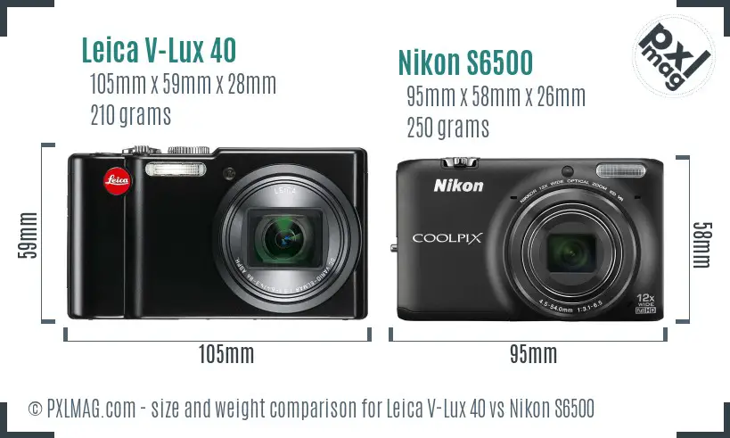 Leica V-Lux 40 vs Nikon S6500 size comparison