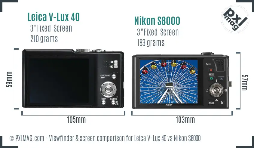 Leica V-Lux 40 vs Nikon S8000 Screen and Viewfinder comparison