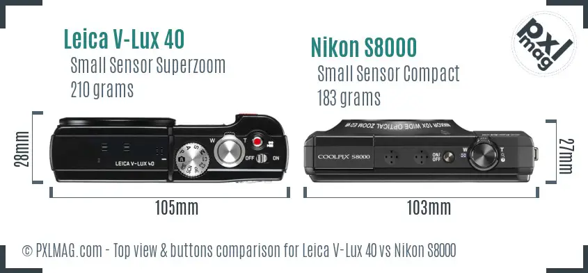 Leica V-Lux 40 vs Nikon S8000 top view buttons comparison
