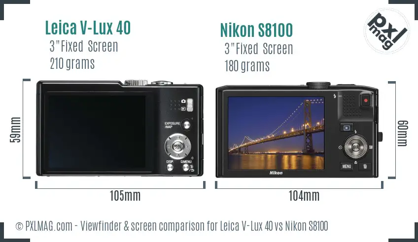 Leica V-Lux 40 vs Nikon S8100 Screen and Viewfinder comparison