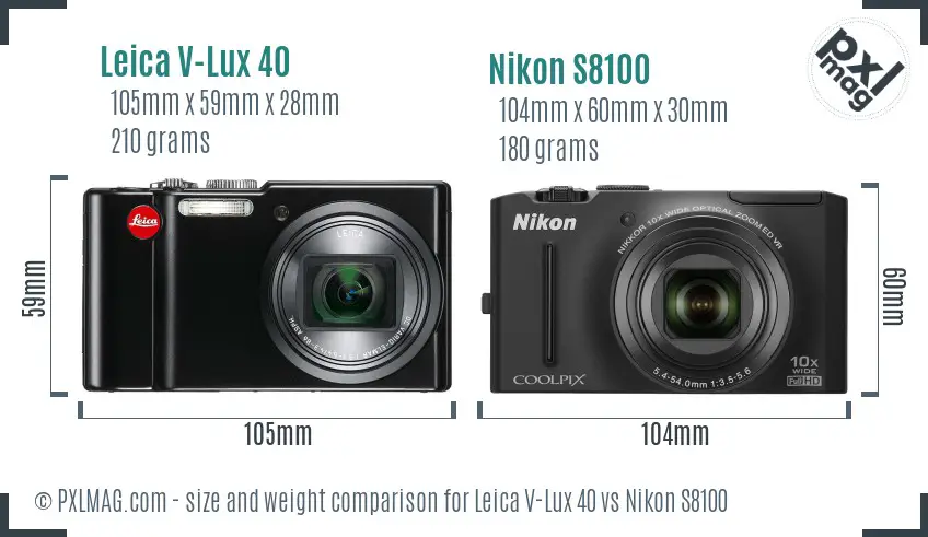 Leica V-Lux 40 vs Nikon S8100 size comparison