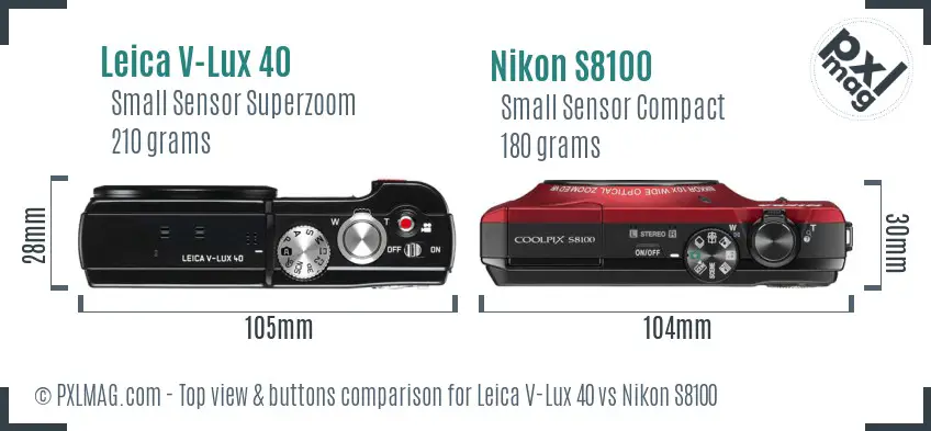 Leica V-Lux 40 vs Nikon S8100 top view buttons comparison