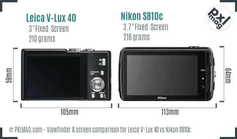 Leica V-Lux 40 vs Nikon S810c Screen and Viewfinder comparison
