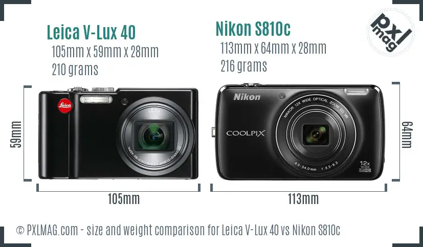Leica V-Lux 40 vs Nikon S810c size comparison