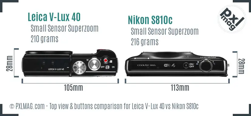 Leica V-Lux 40 vs Nikon S810c top view buttons comparison