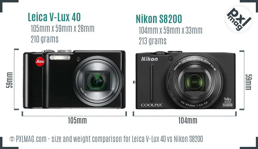 Leica V-Lux 40 vs Nikon S8200 size comparison Leica V-Lux 40 vs Nikon S8200 size comparison