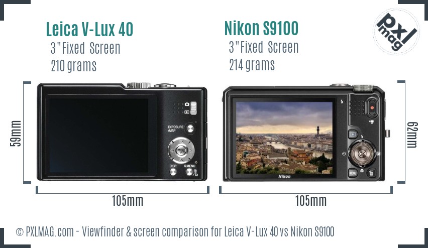 Leica V-Lux 40 vs Nikon S9100 Screen and Viewfinder comparison