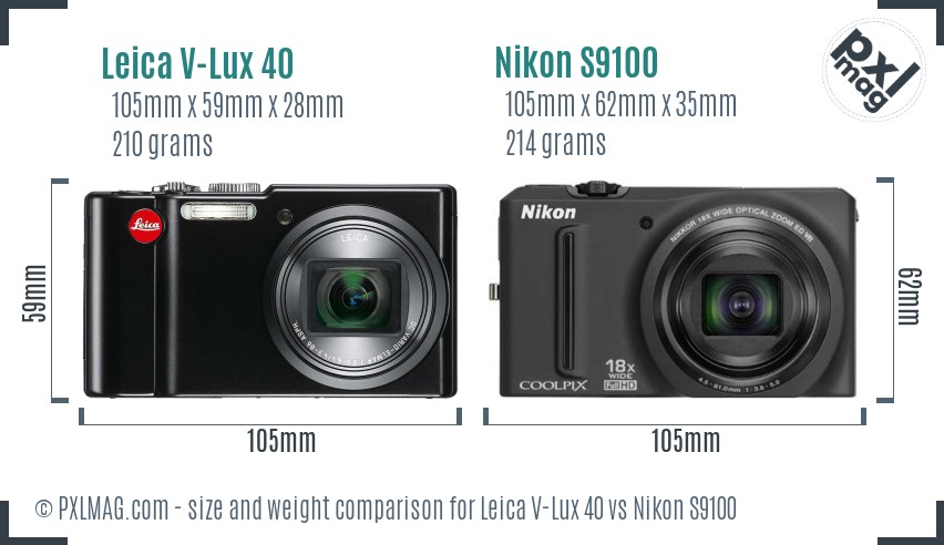 Leica V-Lux 40 vs Nikon S9100 size comparison Leica V-Lux 40 vs Nikon S9100 size comparison