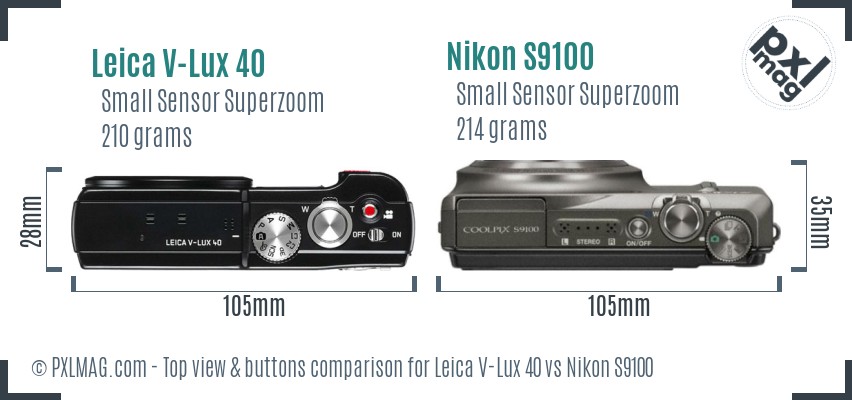 Leica V-Lux 40 vs Nikon S9100 top view buttons comparison