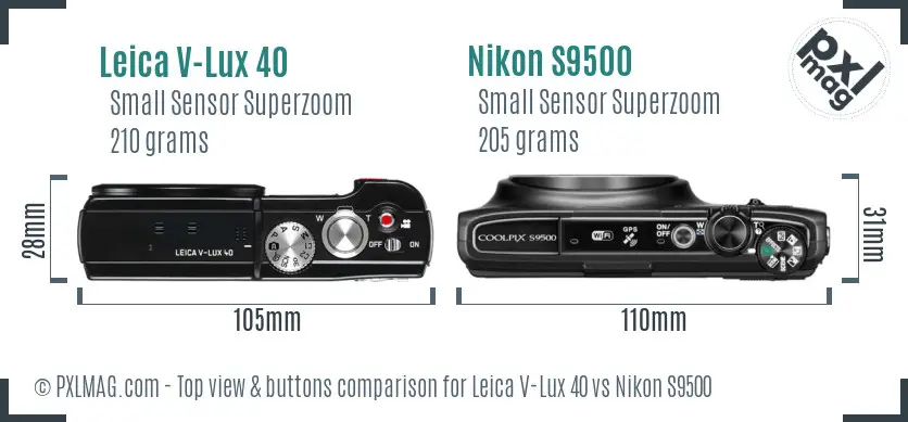 Leica V-Lux 40 vs Nikon S9500 top view buttons comparison Leica V-Lux 40 vs Nikon S9500 top view buttons comparison