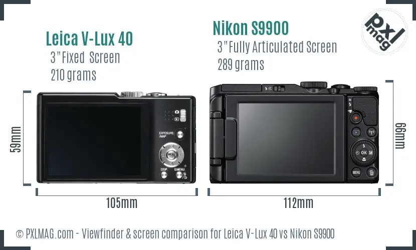 Leica V-Lux 40 vs Nikon S9900 Screen and Viewfinder comparison