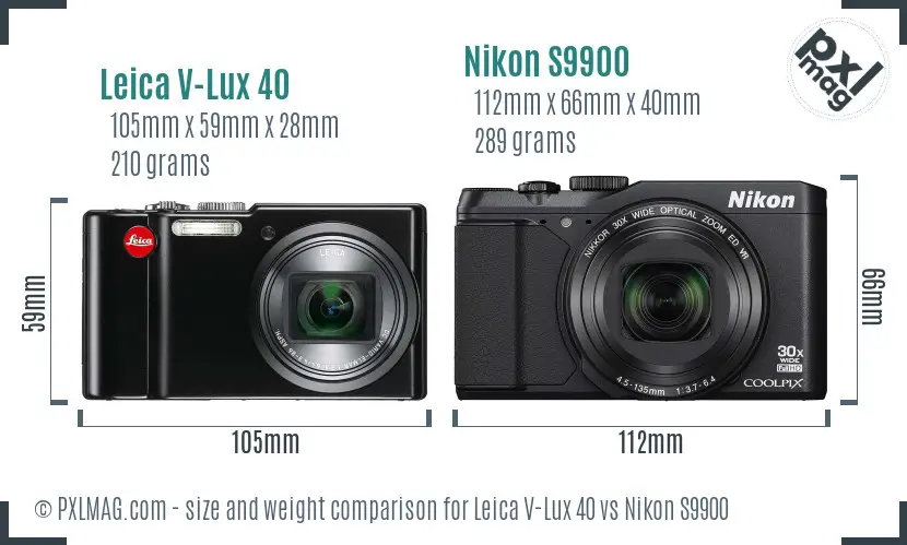 Leica V-Lux 40 vs Nikon S9900 size comparison