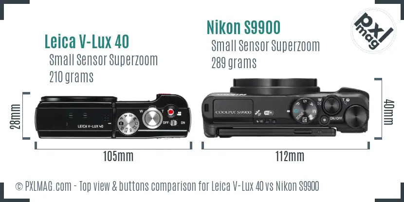 Leica V-Lux 40 vs Nikon S9900 top view buttons comparison