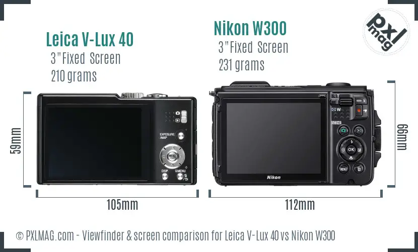 Leica V-Lux 40 vs Nikon W300 Screen and Viewfinder comparison