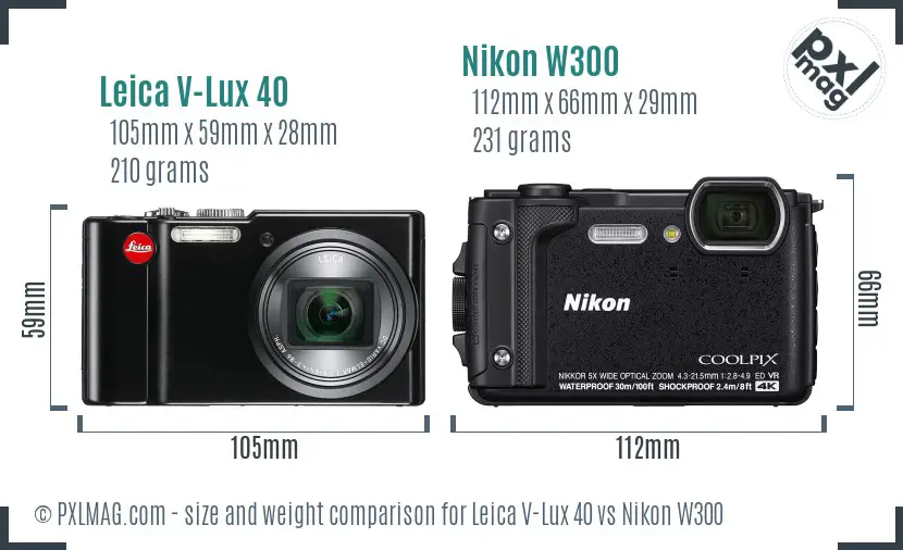 Leica V-Lux 40 vs Nikon W300 size comparison