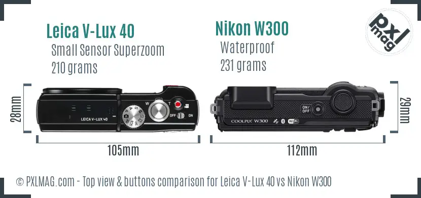Leica V-Lux 40 vs Nikon W300 top view buttons comparison