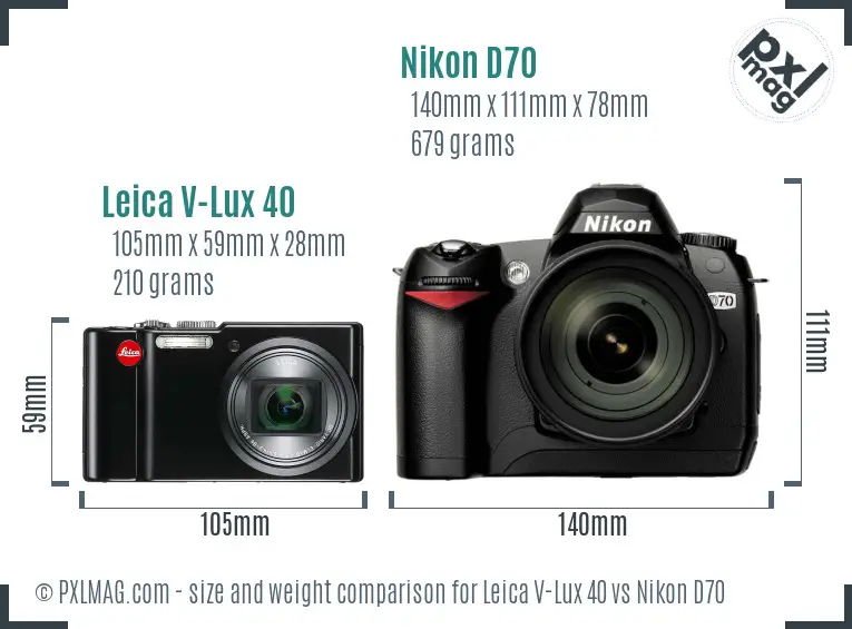 Leica V-Lux 40 vs Nikon D70 size comparison