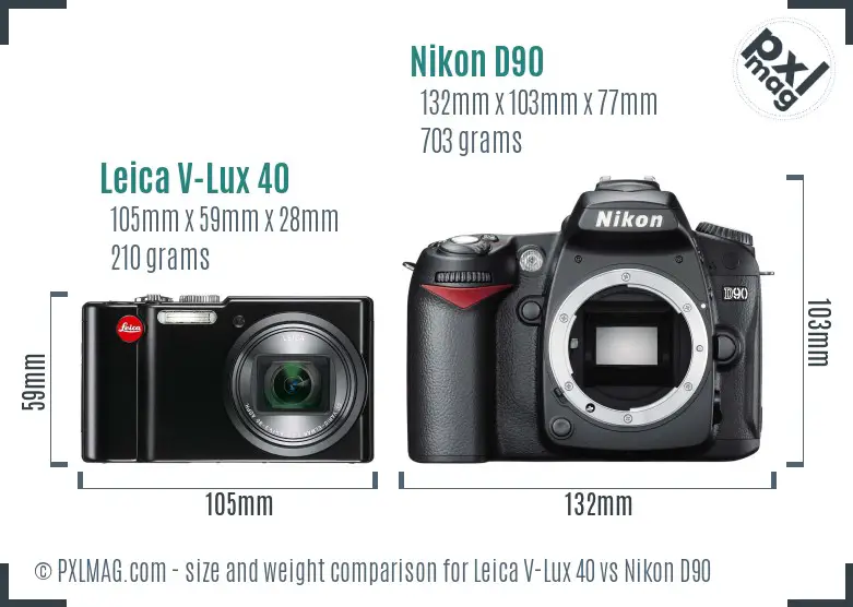 Leica V-Lux 40 vs Nikon D90 size comparison