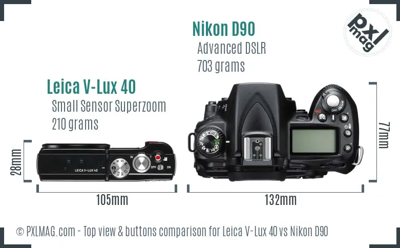 Leica V-Lux 40 vs Nikon D90 top view buttons comparison