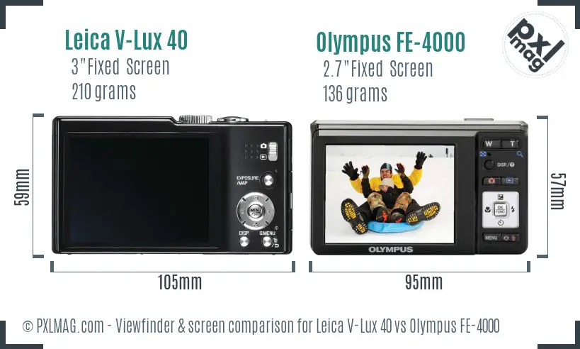Leica V-Lux 40 vs Olympus FE-4000 Screen and Viewfinder comparison Leica V-Lux 40 vs Olympus FE-4000 Screen and Viewfinder comparison