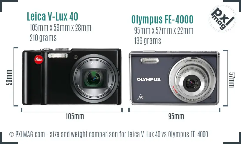 Leica V-Lux 40 vs Olympus FE-4000 size comparison Leica V-Lux 40 vs Olympus FE-4000 size comparison