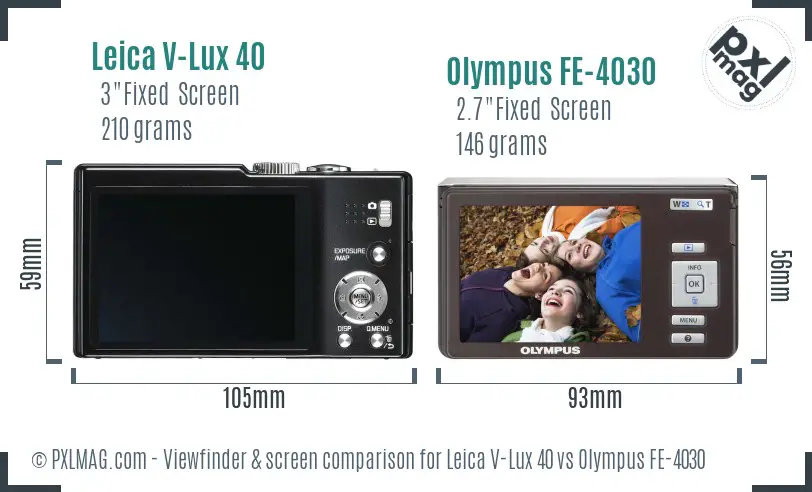 Leica V-Lux 40 vs Olympus FE-4030 Screen and Viewfinder comparison