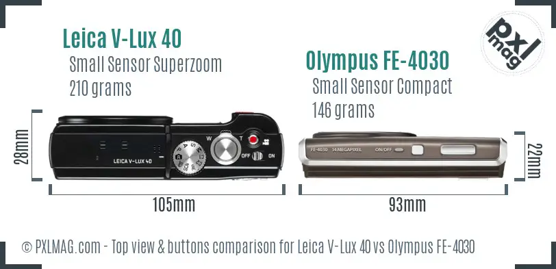 Leica V-Lux 40 vs Olympus FE-4030 top view buttons comparison
