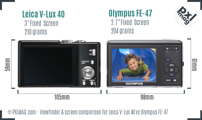 Leica V-Lux 40 vs Olympus FE-47 Screen and Viewfinder comparison