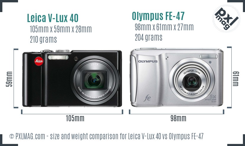 Leica V-Lux 40 vs Olympus FE-47 size comparison