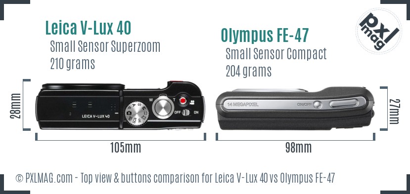 Leica V-Lux 40 vs Olympus FE-47 top view buttons comparison