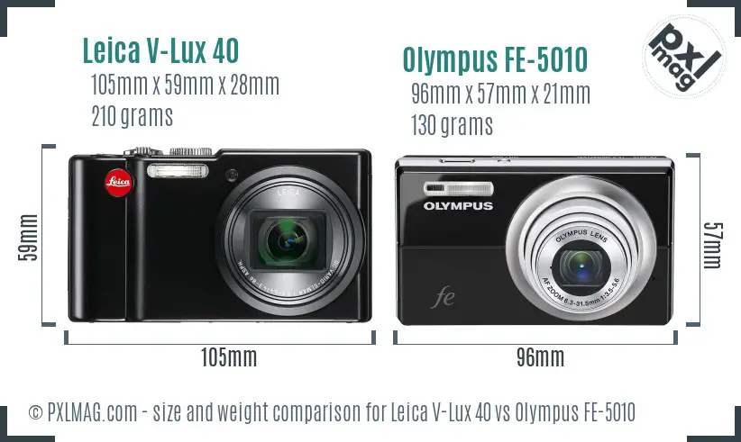 Leica V-Lux 40 vs Olympus FE-5010 size comparison Leica V-Lux 40 vs Olympus FE-5010 size comparison