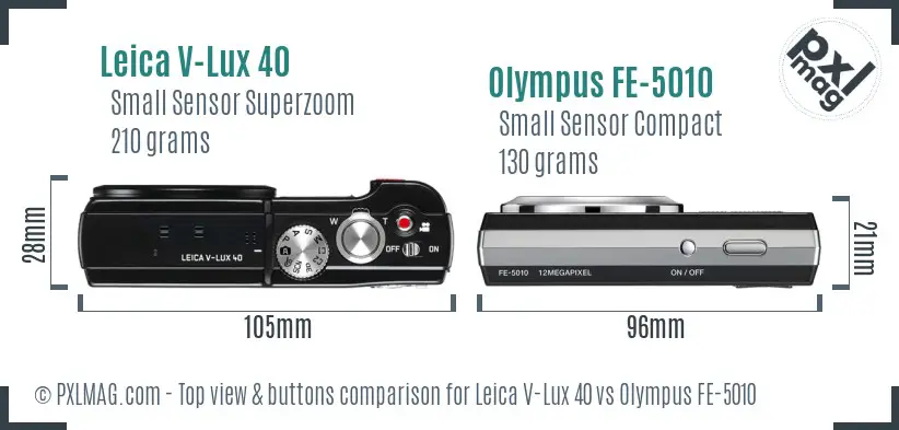 Leica V-Lux 40 vs Olympus FE-5010 top view buttons comparison Leica V-Lux 40 vs Olympus FE-5010 top view buttons comparison