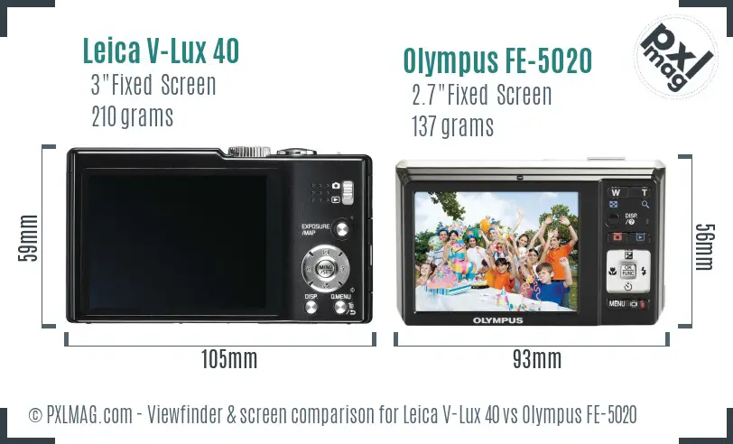 Leica V-Lux 40 vs Olympus FE-5020 Screen and Viewfinder comparison
