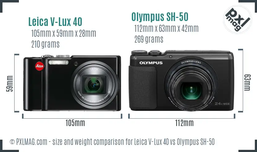Leica V-Lux 40 vs Olympus SH-50 size comparison Leica V-Lux 40 vs Olympus SH-50 size comparison