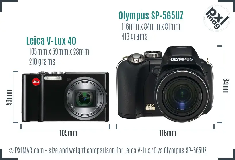 Leica V-Lux 40 vs Olympus SP-565UZ size comparison