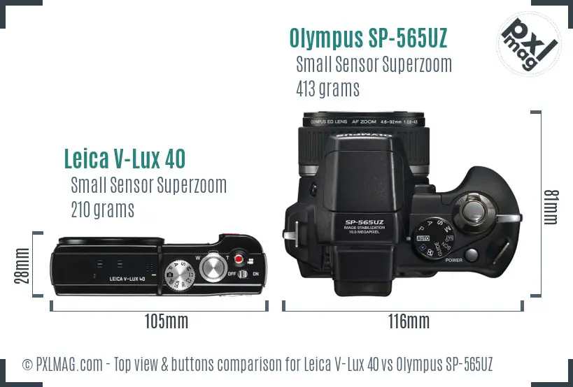Leica V-Lux 40 vs Olympus SP-565UZ top view buttons comparison
