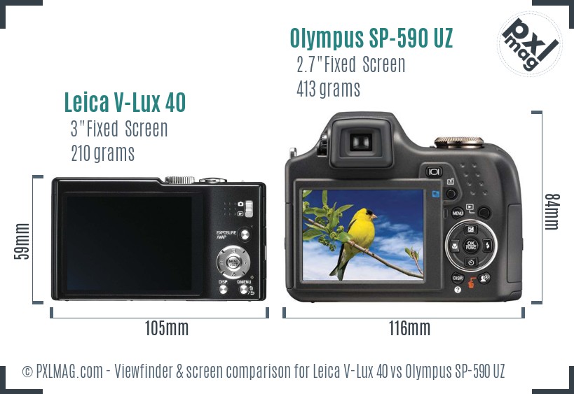 Leica V-Lux 40 vs Olympus SP-590 UZ Screen and Viewfinder comparison