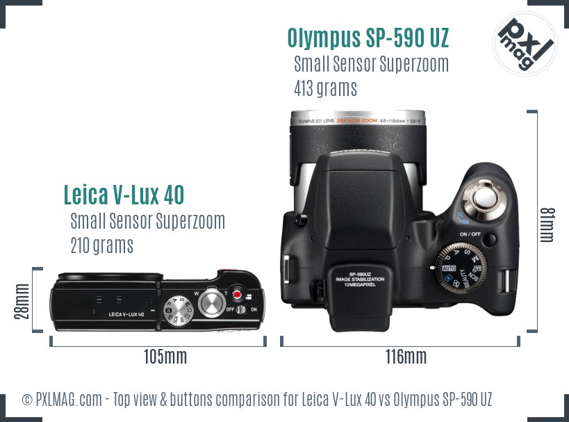 Leica V-Lux 40 vs Olympus SP-590 UZ top view buttons comparison