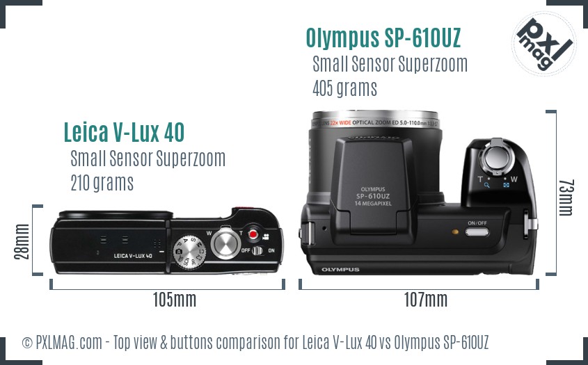 Leica V-Lux 40 vs Olympus SP-610UZ top view buttons comparison