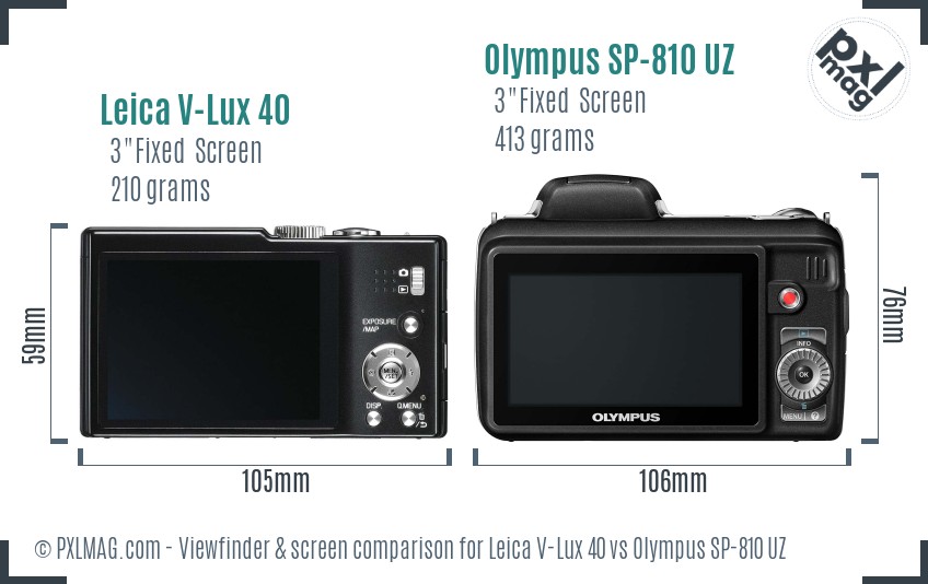 Leica V-Lux 40 vs Olympus SP-810 UZ Screen and Viewfinder comparison